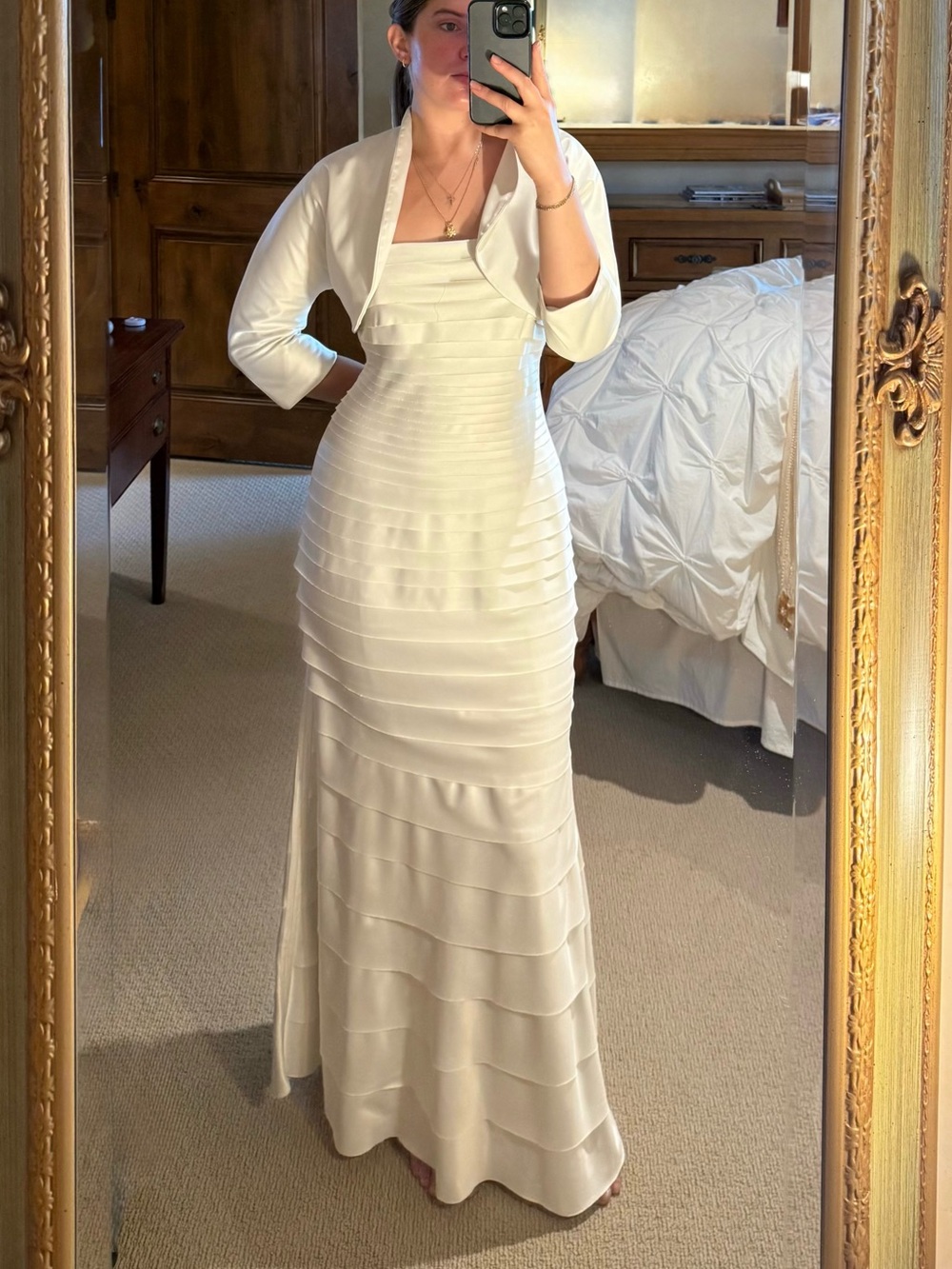 JS Collections Ivory Strapless Tiered Maxi Dress